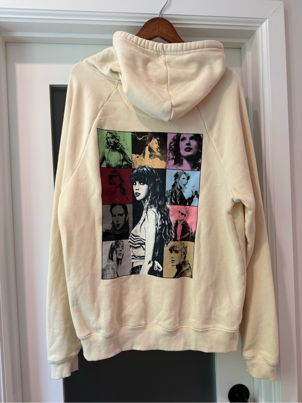 Taylor Swift Eras Tour hoodie sweatshirt featuring multicolor pop-portrait